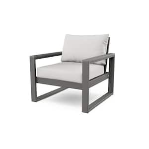 EDGE Slate Grey Stationary Plastic Outdoor Patio Lounge Chair with Natural Linen Cushions