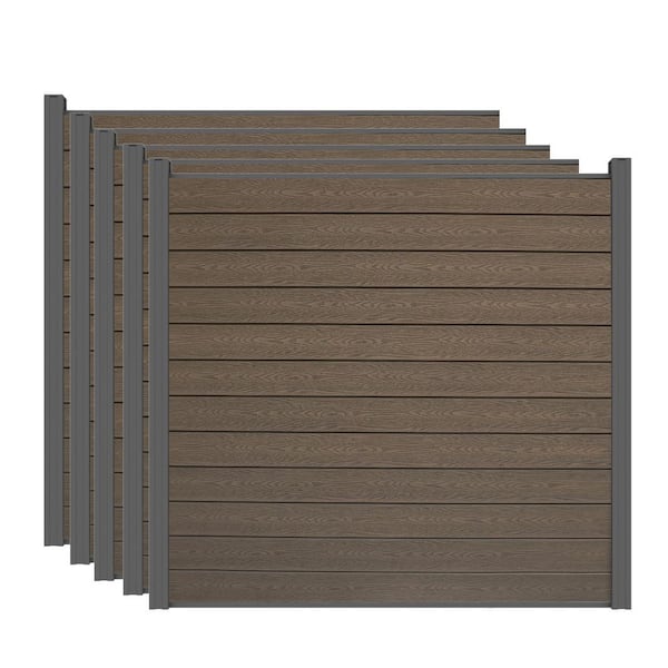 LH EP Complete Kit 6 ft. x 6 ft. Embossed Brown WPC Composite Fence Panel with Pronged Holders and Post Kits (5-set)