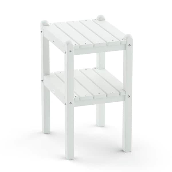 Cesicia White Plastic Outdoor Double Side Table with Weather Resistant and Waterproof
