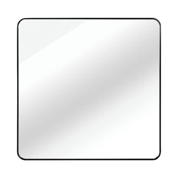30 in. W x 30 in. H Square Framed Wall Mounted Bathroom Vanity Mirror in Matte Black