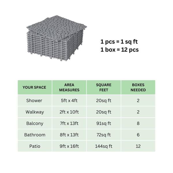 LIVIZA 1 ft. x 1 ft. Anti-Slip Plastic Deck Tile in Gray (12-Piece), Pebble Stone Pattern