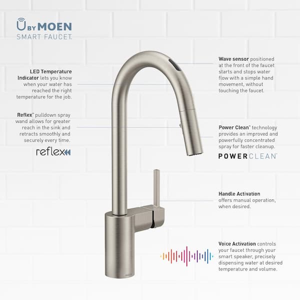 Moen U By Moen Align Single Handle Pull Down Sprayer Smart Kitchen Faucet With Voice Control And Power Clean In Chrome 7565evc The Home Depot