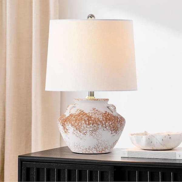 20 in. Ceramic Jar Table Lamp Farmhouse Small Lamp For living Room, Yellow and White