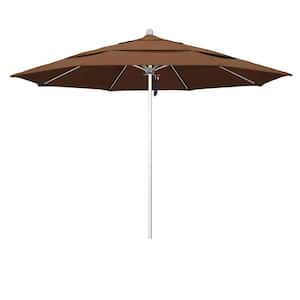 11 ft. Silver Aluminum Commercial Market Patio Umbrella with Fiberglass Ribs and Pulley Lift in Teak Sunbrella