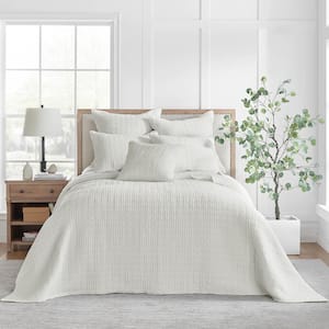 Mills Waffle 3-Piece Cream Solids Cotton King/Cal King Bedspread Quilt Set