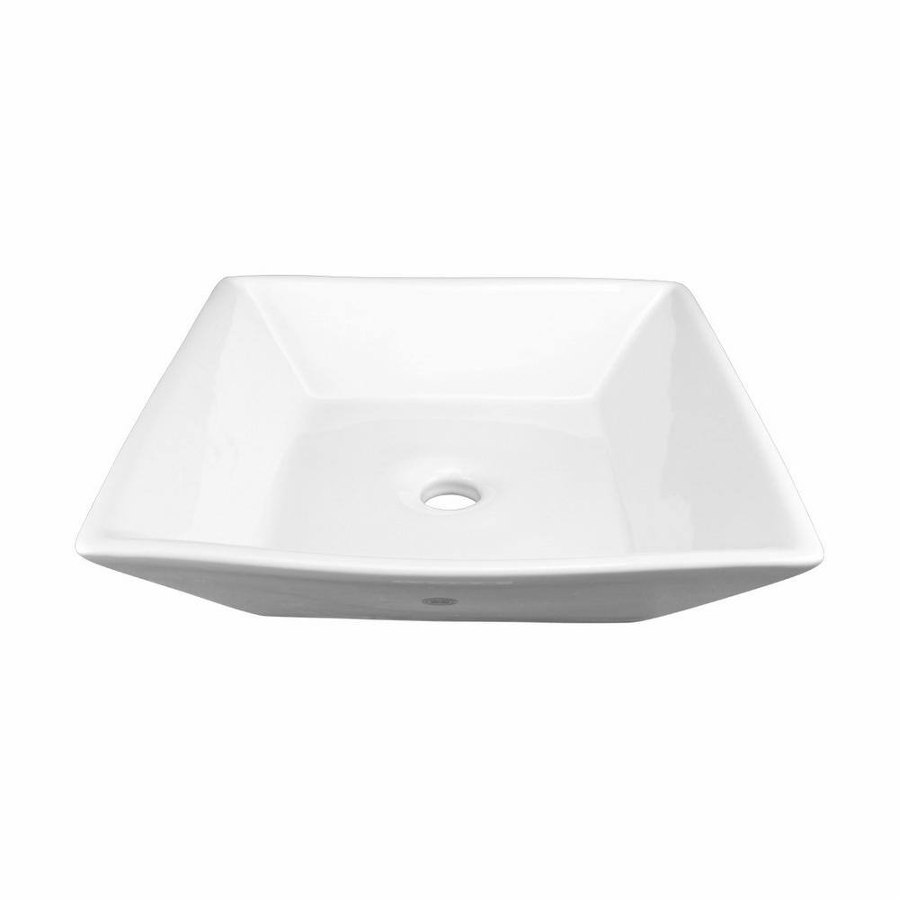 White Ceramic Square Above-Counter Vessel Sink with Reno-Gloss Finish