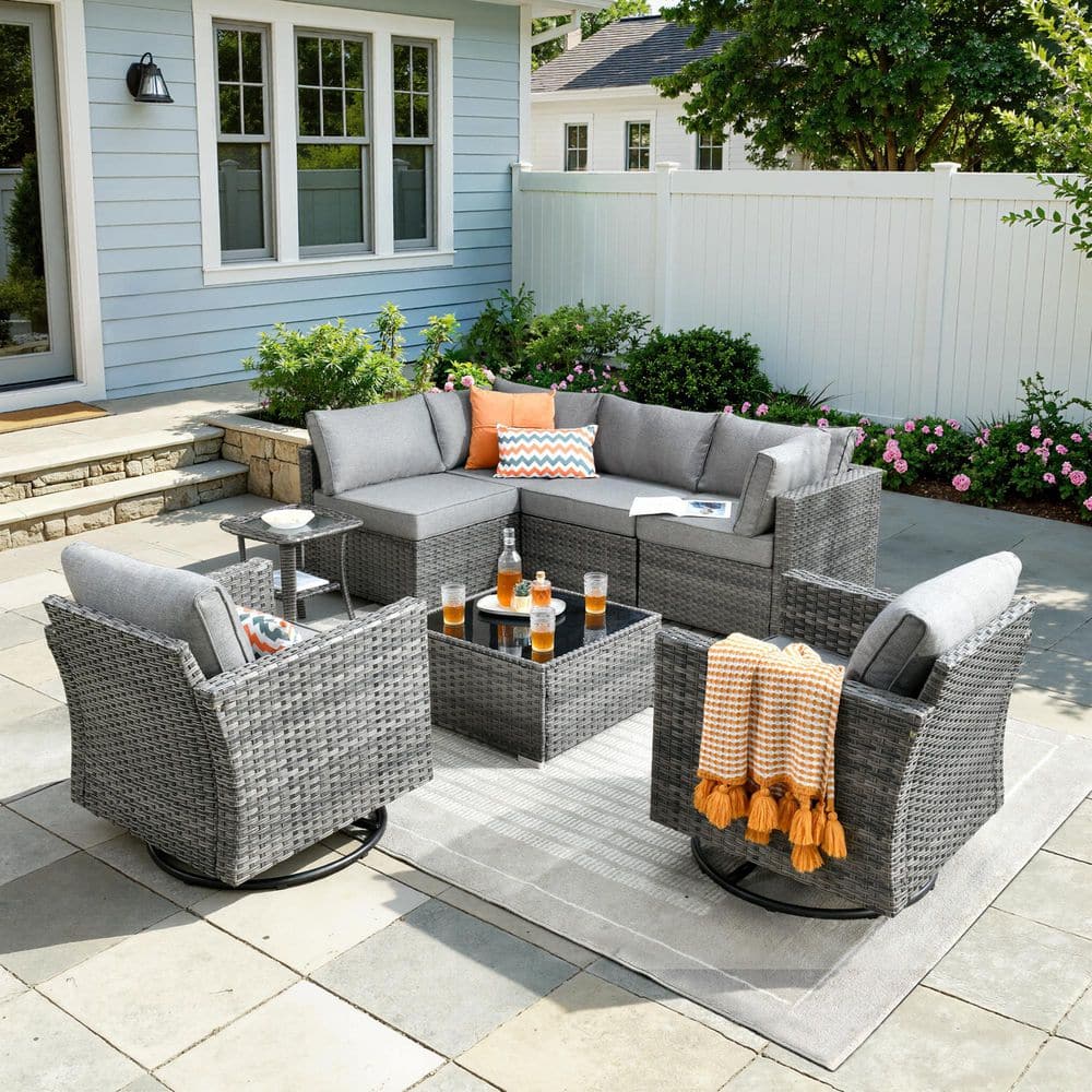 airweave cushion グレー HOOOWOOO Mirada 8-Piece Wicker Outdoor Patio Sectional Furniture