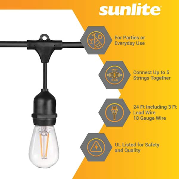 Sunlite - S14 Worklight 7 Lights 24 ft. Outdoor Hardwired LED with Lantern Plug Connector Plug-In Edison Light Bulb