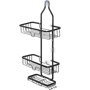 Shower Caddy Over Shower Head, Hanging Rustproof Organizer with Hooks, and Soap Basket, Black