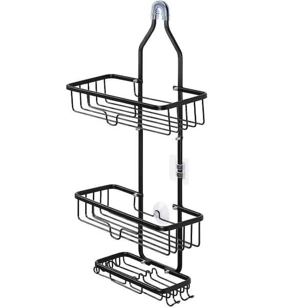 Oumilen Shower Caddy Over Shower Head, Hanging Rustproof Organizer with Hooks, and Soap Basket, Black