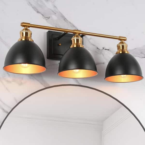 Zevni 23 in. Modern 3-Light Black Bathroom Vanity Light, Industrial Bath Lighting Brass Gold Wall Sconce