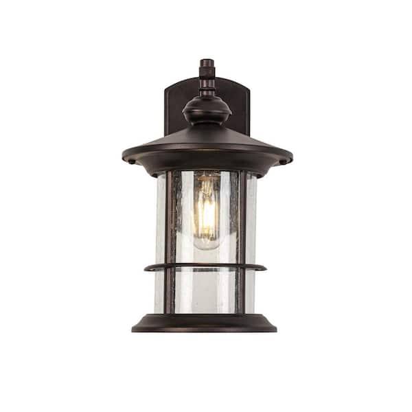 Jushua 1-Light Outdoor Hardwired Wall Lantern Sconce Dark Brown Finish with Clear Seedy Glass, Not Motion Sensing (2-Pack)