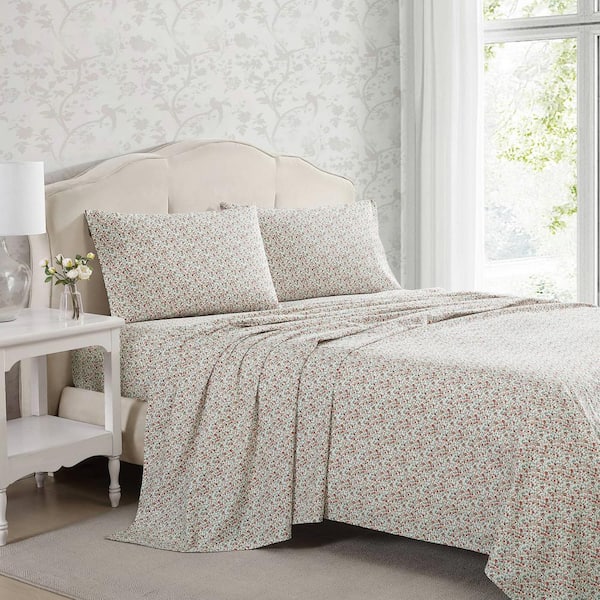LAURA ASHLEYアメリ ガーゼタオルケット 140x190cm Laura Ashley Emogene 4-Piece Orange Cotton Full Sheet Set