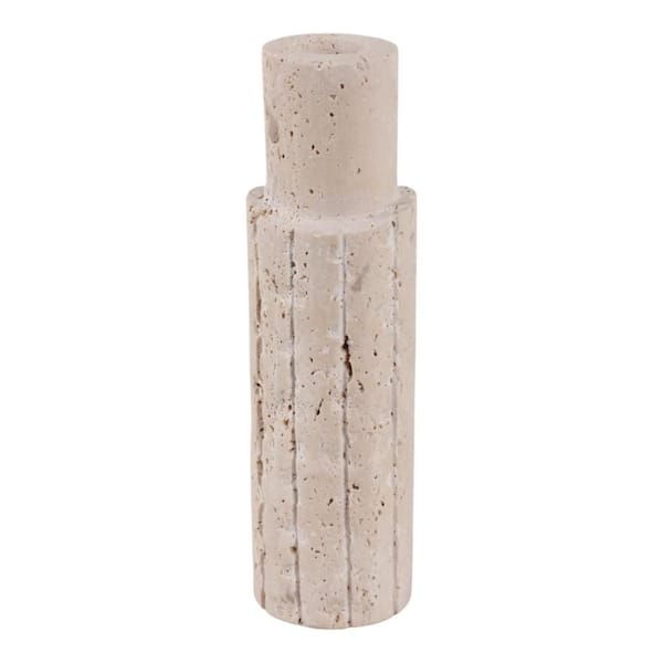 7 in. Ivory Stone Cylinder Raw Edge Pillar Candle Holder