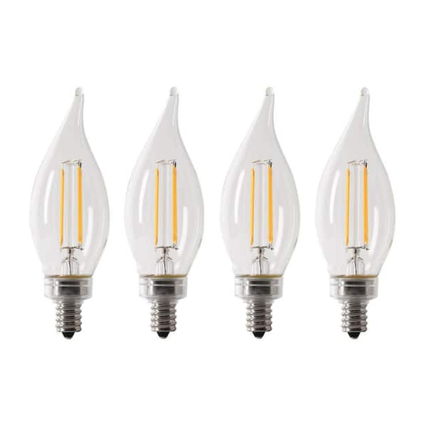 Feit Electric 40-Watt Equivalent BA10 E12 Candelabra Dimmable Filament CEC Clear Chandelier LED Light Bulb Soft White 2700K (4-Pack)