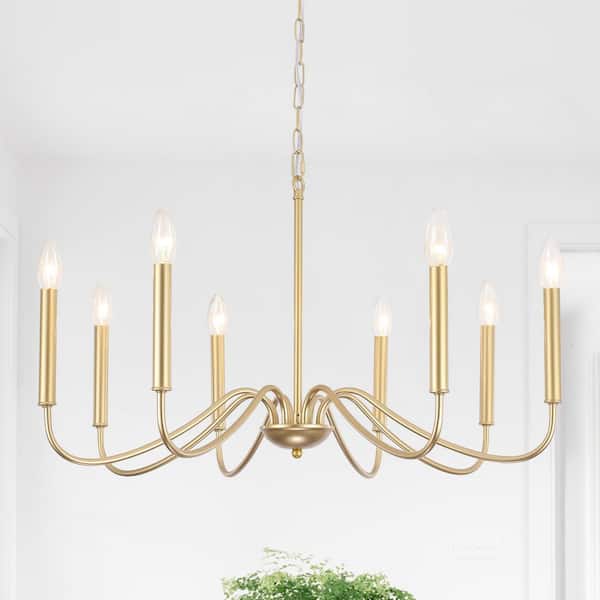 8-Light Gold Candle Design Hanging Linear Chandelier Lighting Ceiling Light for Kitchen Island
