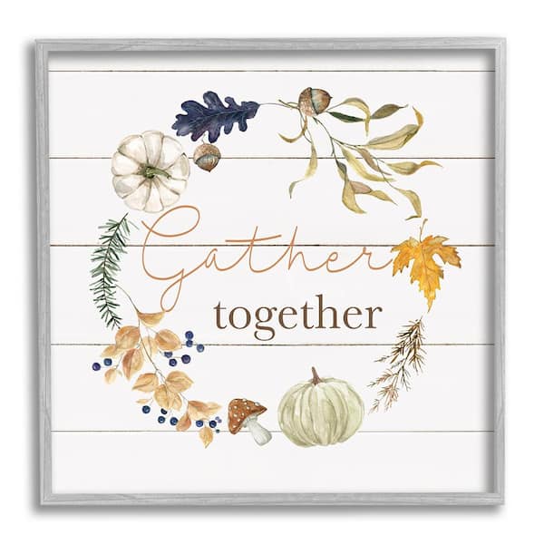 Stupell Industries Gather Together Autumn Wreath by Livi Finn 1 Piece Framed Graphic Print Nature Poster Art Print 17 in. x 17 in.