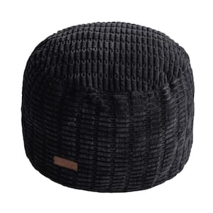 20 x 20 x 15 in. Black Round Modern Foam Filled Foot Rest Outdoor Pouf Relax Stool for Wedding Christmas Party