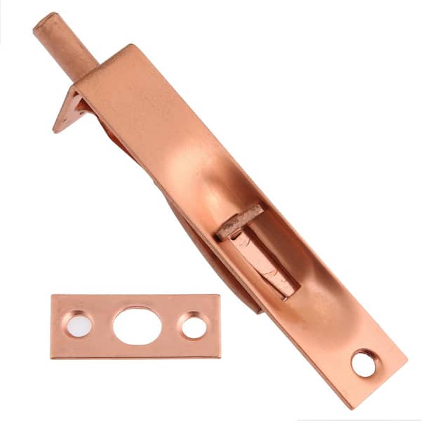 idh by St. Simons 4 in. Solid Brass Flush Bolt with Square End in Bright Copper