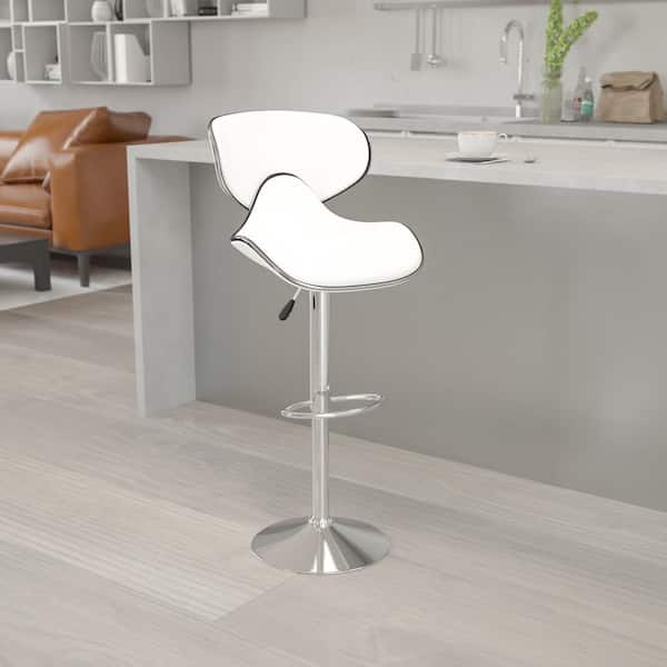 Adjustable Height White Cushioned Bar Stool