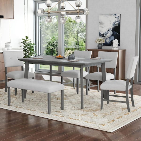 Noble House Melano Rustic 6-Piece Rectangle MDF Top Dining Table