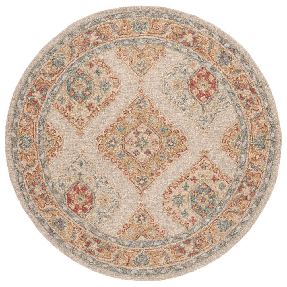 SAFAVIEH Metro Beige/Rust 6 ft. x 6 ft. Diamond Ornate Border Round ...