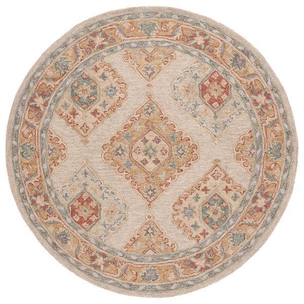 Metro Beige/Rust 6 ft. x 6 ft. Diamond Ornate Border Round Area Rug