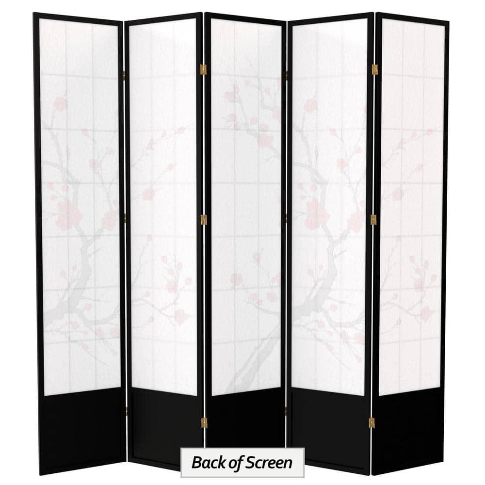 83.5" Black Cherry Blossom Shoji Room Divider with 5 Panels
