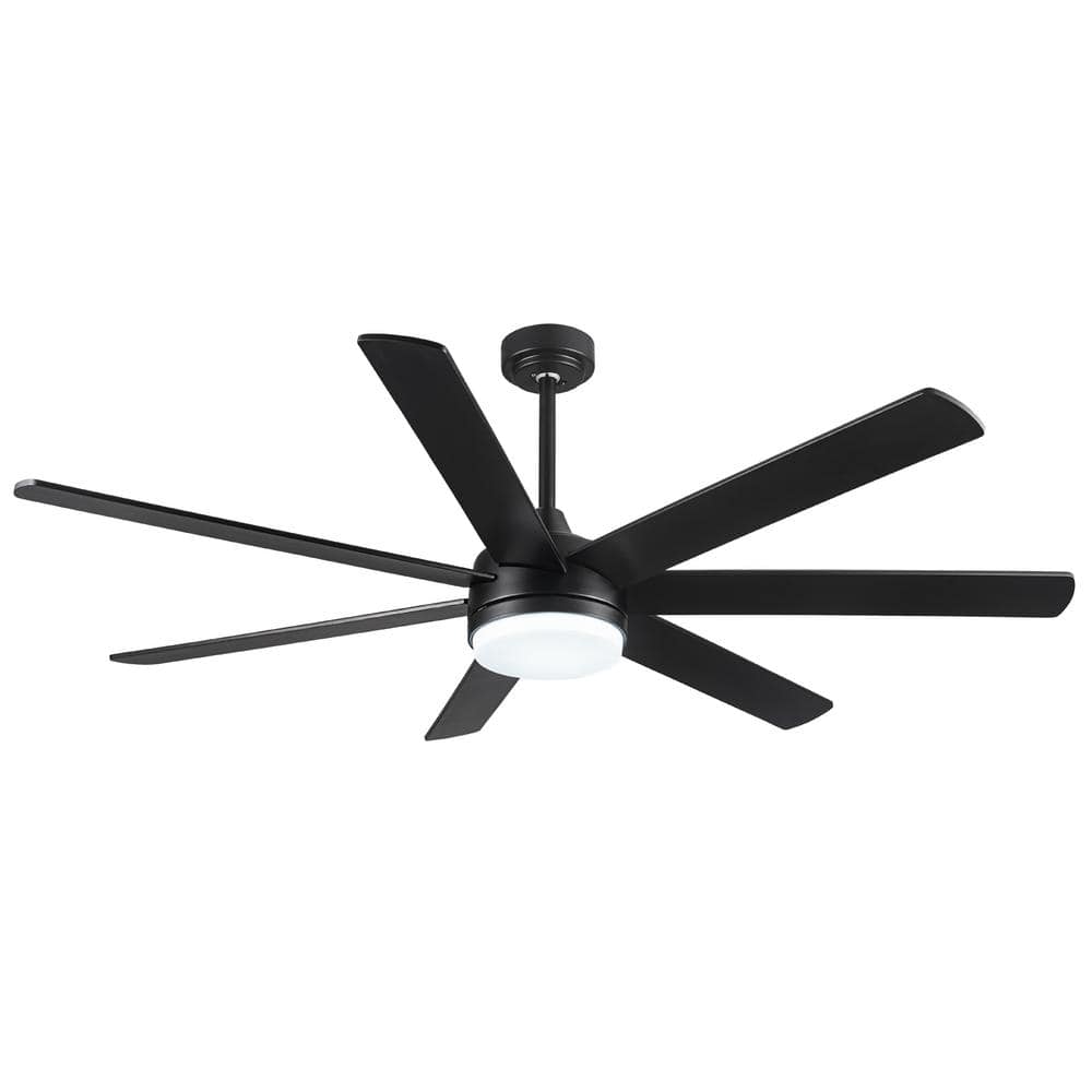 PUDO 72 in. Integrated LED Indoor Black Ceiling Fan Lighting with Wood ...