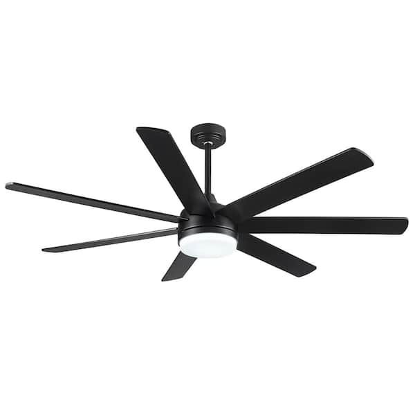 PUDO 72 in. Integrated LED Indoor Black Ceiling Fan Lighting with Wood Grain Blades