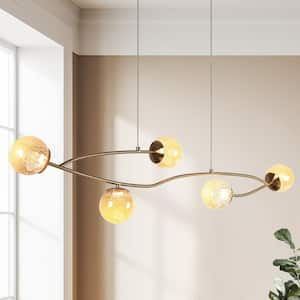 Cenlindes 5-Light Dimmable Integrated LED Plating Brass Branch Chandelier with Gold Crackle Glass and No Bulb Included