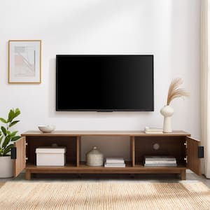 58 in. Mocha Wood Mid-Century Modern TV Stand with 2 Reeded Doors Fits TVs up to 65 in.