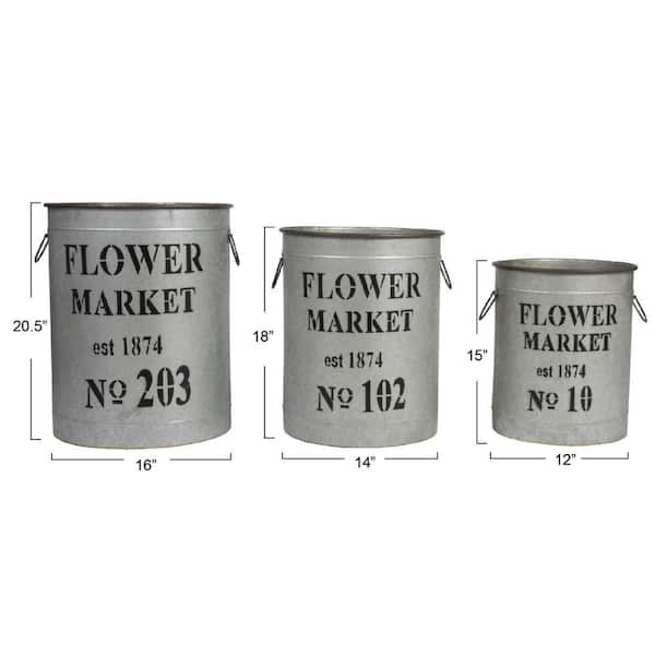 Flower Market Metal Buckets Set of 3