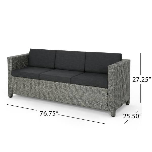 Noble House - Puerta Mixed Black Wicker Outdoor Patio Sofa with Dark Gray Cushions