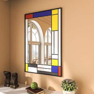 24 in. W x 36 in. H Rectangle Black Aluminum Frame Tempered Glass Wall-Mounted Mirror Vintage Color Matching Mirror