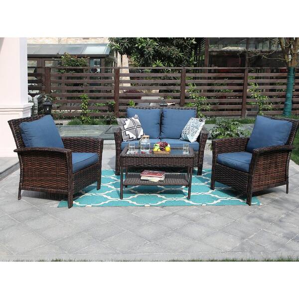 phi villa 4 piece metal patio conversation set with cushion