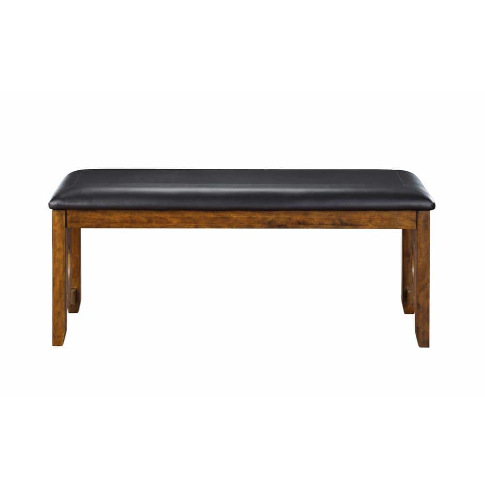Gia 46" Brown Solid Wood and Faux Leather Bench