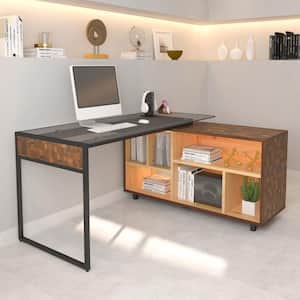Oak L-Shape Corner Desk with Multiple Storage