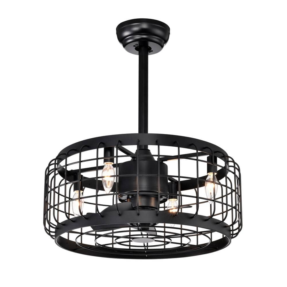 20 in. 3-Speeds Indoor Metal Black Caged Ceiling Fan with Remote Control