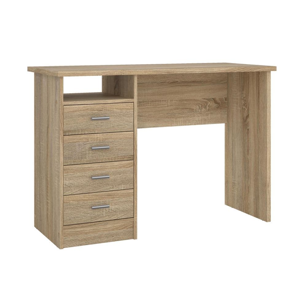 Scandinavian Oak Structure Desk with 4 Drawers and Open Shelf