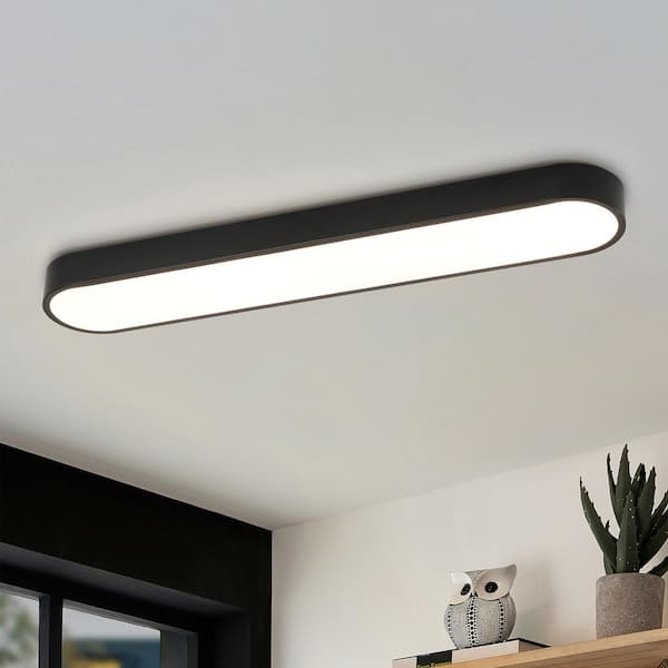 HUOKU Lumin 31.5 in.W Matte Black Integrated LED Flush Mount Long Rectangular Ceiling Light Main Lighting for KitchenBathroom