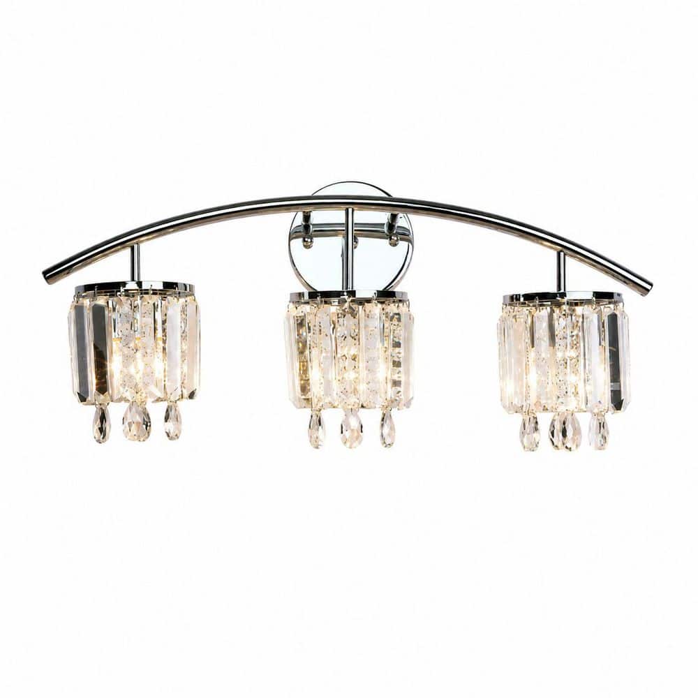 23.5 in 3-Light Silver Vanity Light with Crystal shade Bathroom Lighting Fixture for Over Mirror (Bulbs Not Included) price history on PriceWatchPro