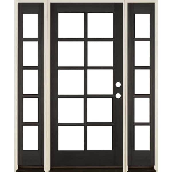 Krosswood Doors 64 in. x 80 in. French LH Full Lite Clear Glass Black Stain Hemlock Prehung Front Door with DSL