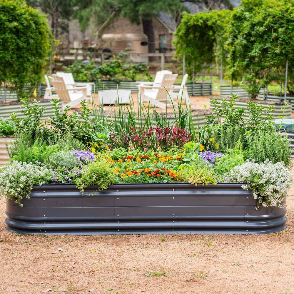 Modern Gray Tall Modular Metal Outdoor Raised Garden Bed