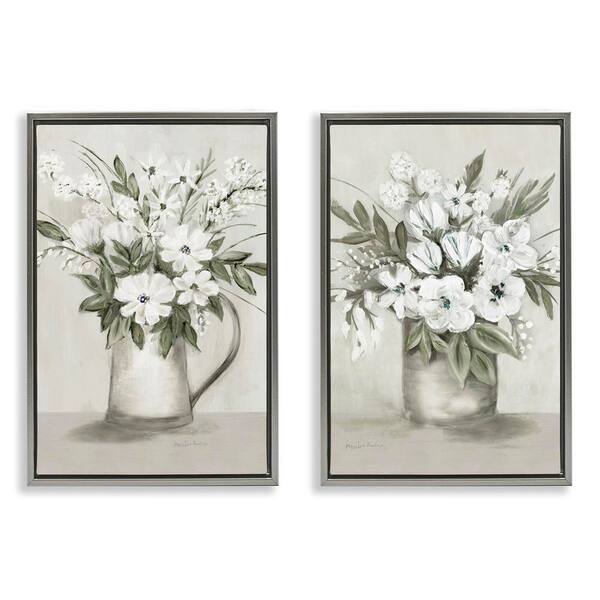Country Vases with Bouquets by Marilyn Dunlap 2 Pieces Gray Floater Frame Nature Graphic Art Print 31 in. x 21 in.