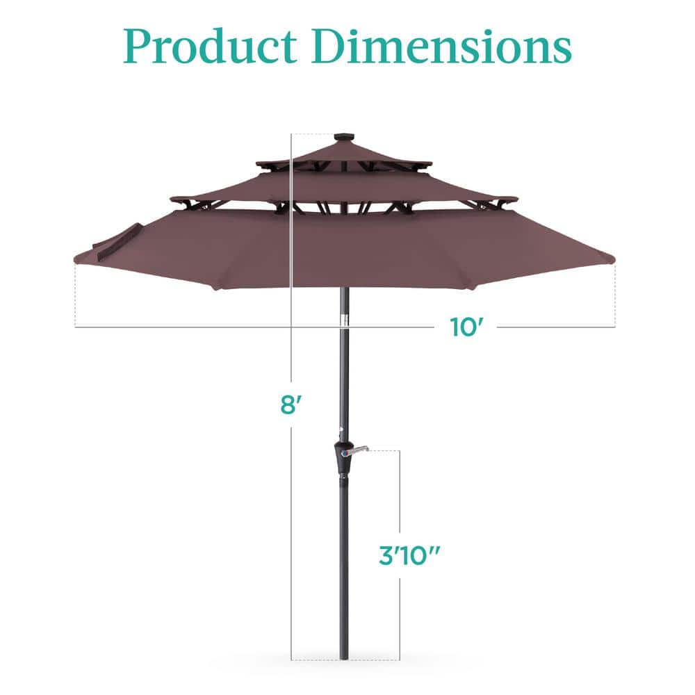 10ft Deep Taupe Steel Market Patio Umbrella with LED Lights