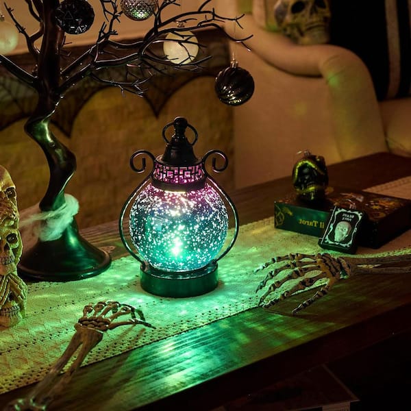 10.4 in. x 8 in. Purple Glass Moroccan Lantern with LED Candle