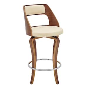 Charlie 25 in. Cream High Back Wood Counter Stool with Faux Leather Seat