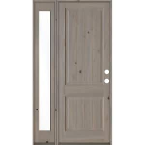 50 in. x 96 in. Rustic Knotty Alder 2 Panel Left-Hand/Inswing Clear Glass Grey Stain Wood Prehung Front Door w/Sidelite