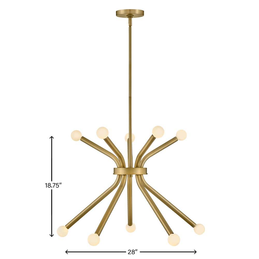 Lacquered Brass 10-Light Sputnik Chandelier with LED Bulbs